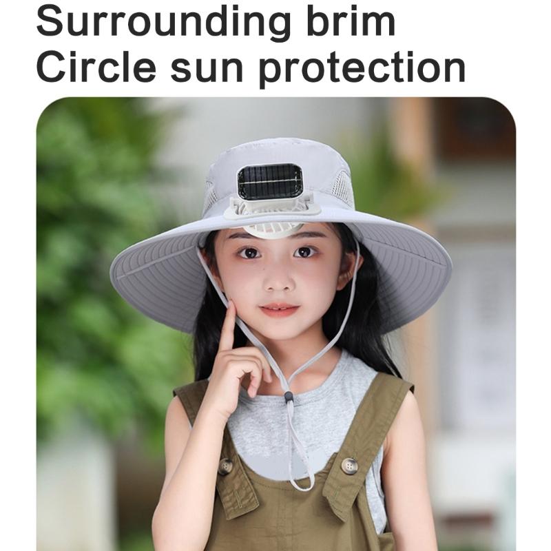 Quick Drying Hat for Kids with Cooling Fan Solar Powered Fisherman Hat Breathable Sunproof Caps for Outdoor Activity