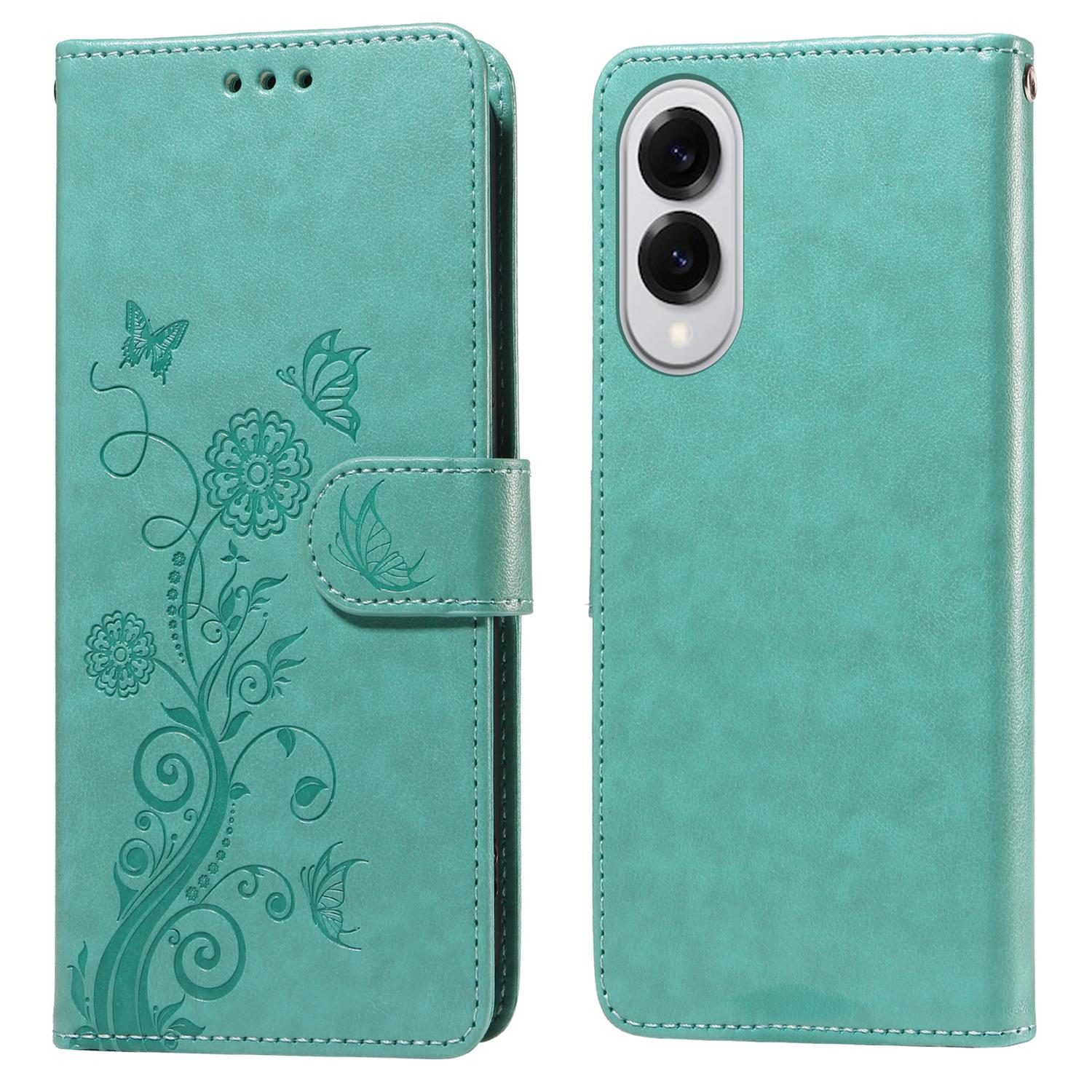 

For Samsung Galaxy S25 Edge Phone Case Wallet Stand Butterfly Floral Imprint Leather Cover D