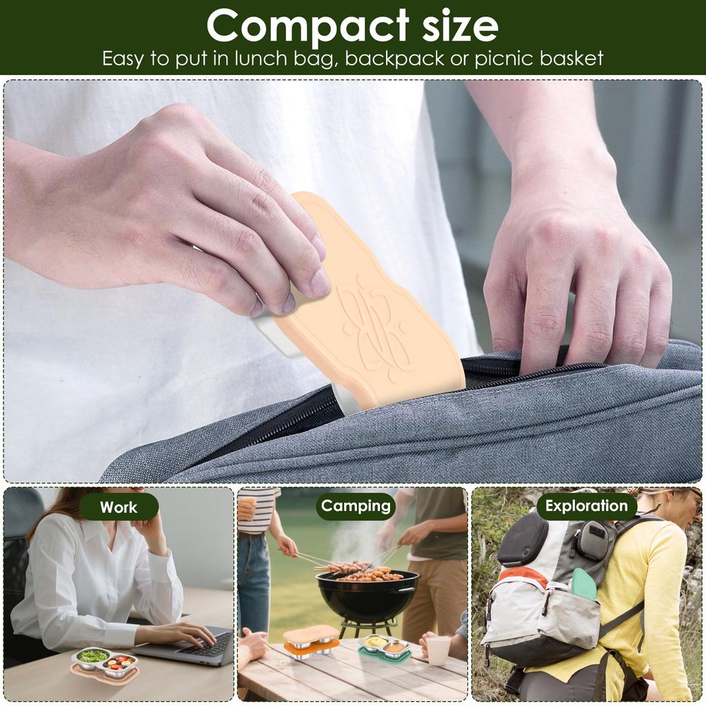 3Pcs 150ml Double Compartment Seasoning Container Stainless Steel Snack Container with Lids Portable Dip Container for Travel