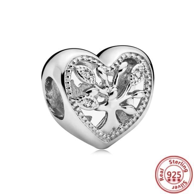 925 Sterling Silver Heart Circular Animal Beads Original  Charm Bracelet For Women DIY Fashion Silver 925 Jewelry Making