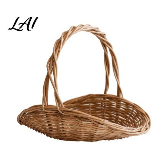 Large Decorative Fruit Holder Willow Storage Basket with Reinforced Handle Capacity Hand-Woven Eco-Friendly Wicker Bin Rustic Organizer Reusable