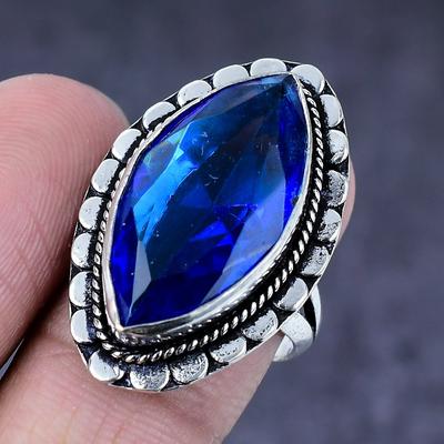 Anillo de plata de ley 925 hecho a mano con piedra preciosa de topacio azul de Londres natural, tamaño 9 g4k69