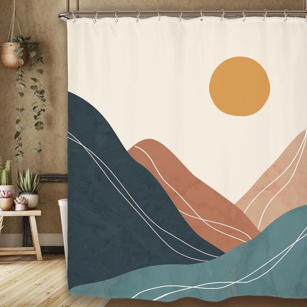 Abstract Leaves Shower Curtain Set Emerald Green Modern Tropical Mid Century Simple Minimalist Chic Polyester Waterproof Cloth