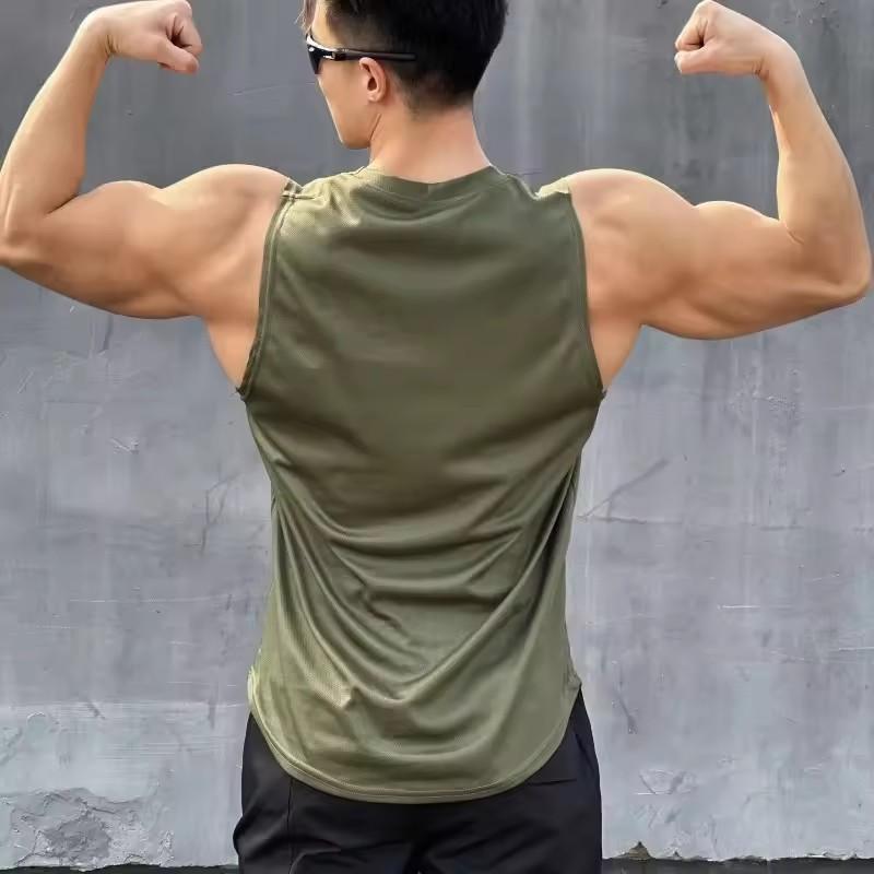 Summer Sleeveless Vest Outdoor Sport Tank Top Running Fitness Undershirt Quick Drying Round Neck Gym T-shirt Men Breathable Tops