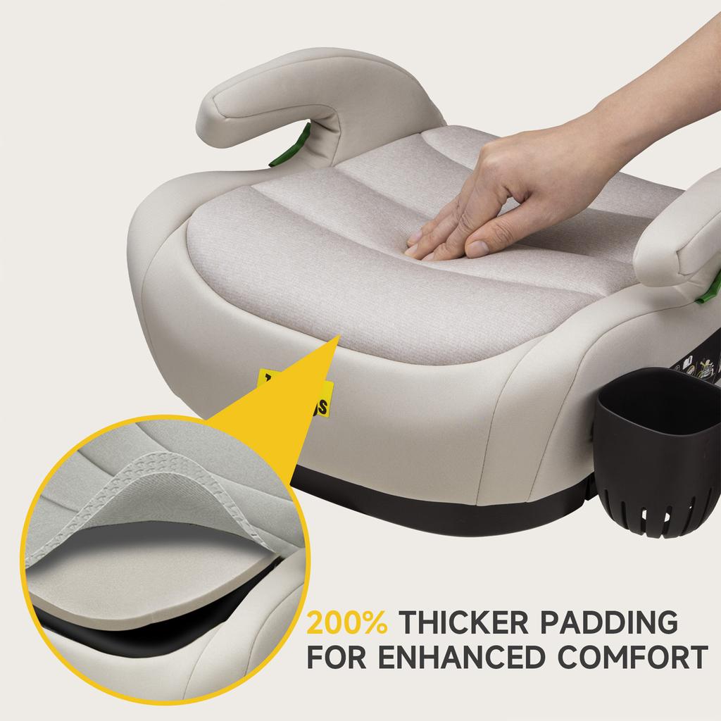 ISOFIX Car Booster Seat, i-Size R129, 125-150cm, 6-12 Years, Cup Holder, Washable Cover (Grey)
