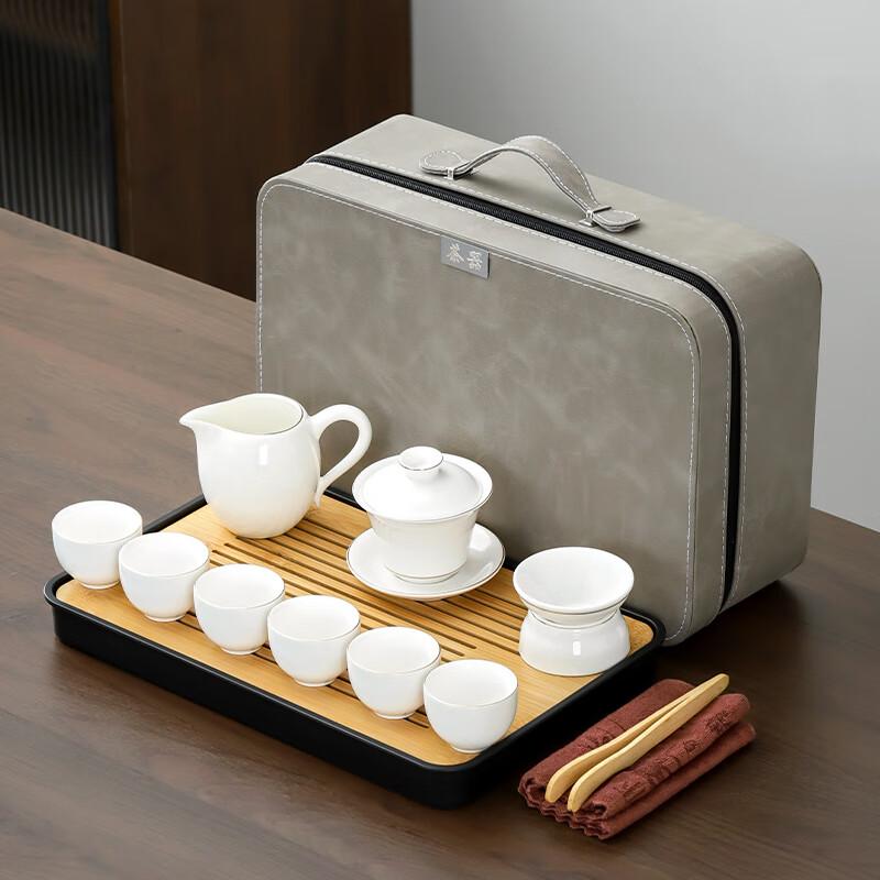 Lainuo Gilded Lanolin Jade Porcelain 9-Piece Tea Set