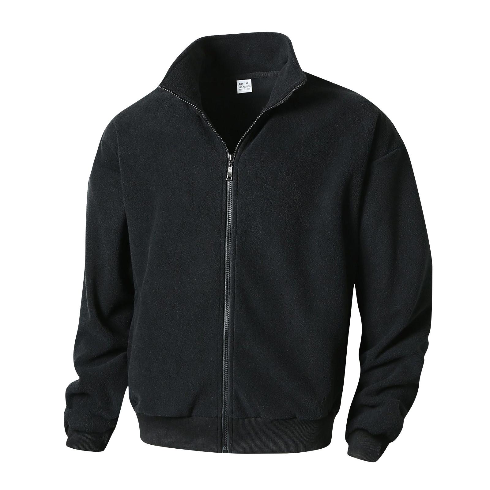 

Мужская однотонная повседневная флисовая толстовка с капюшоном, мужской спортивный кардиган на молнии с длинным рукавом, куртка со стойкой S чёрный