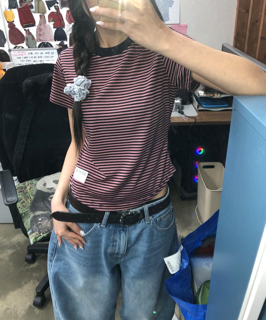 Ssobi Baby Stp Semi-Crop Short Sleeve T-Shirt [Pink]