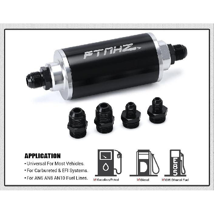 ID:58MM Universal Fuel Filter with Bracket with 2pcs AN6/AN8/AN10 Adaptor Fittings with 100micron Steel Element PQY5573+LS2511
