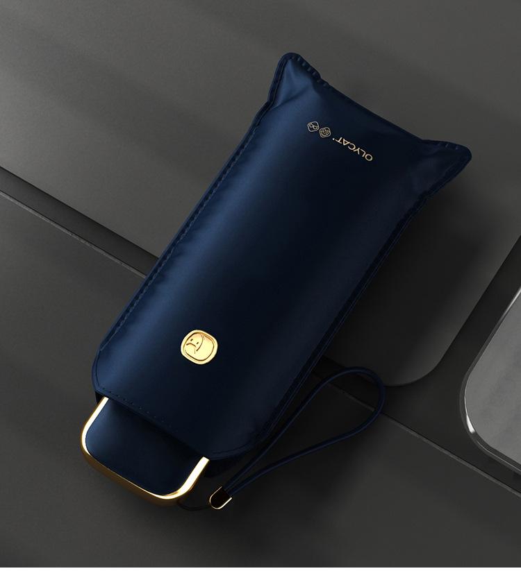 Guarda-chuva Feminino OLYCAT: Uso Duplo, Proteção UV, Portátil, Design Compacto Dobrável em Cinco Partes para Sol e Chuva com Revestimento Preto.