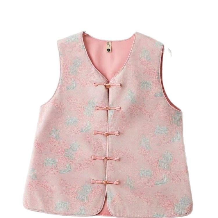 2026 Jacquard Chinese Style Retro Frog Button Sleeveless Vest