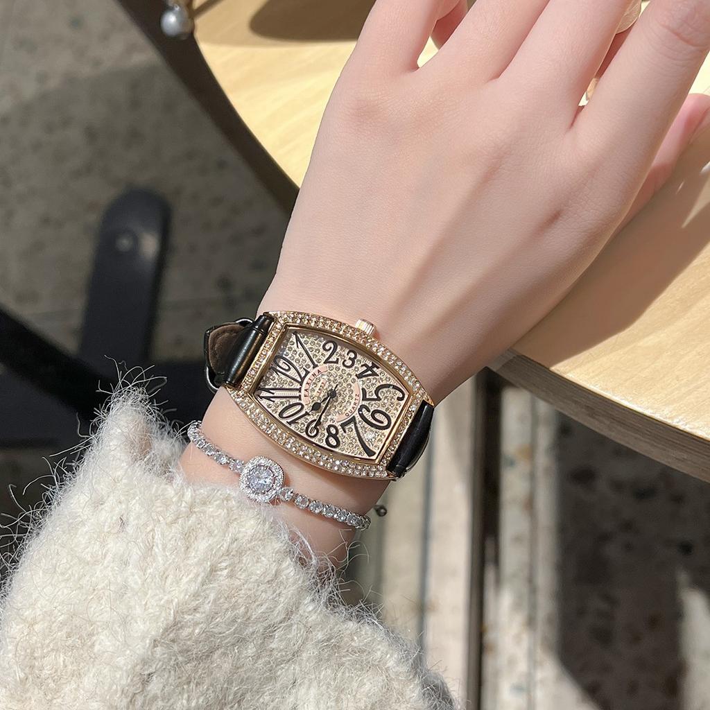 Cross-border Wine Barrel-shaped Diamond-encrusted Women's Watch Large Dial Internet Celebratory Same Digital Silver Case Quartz