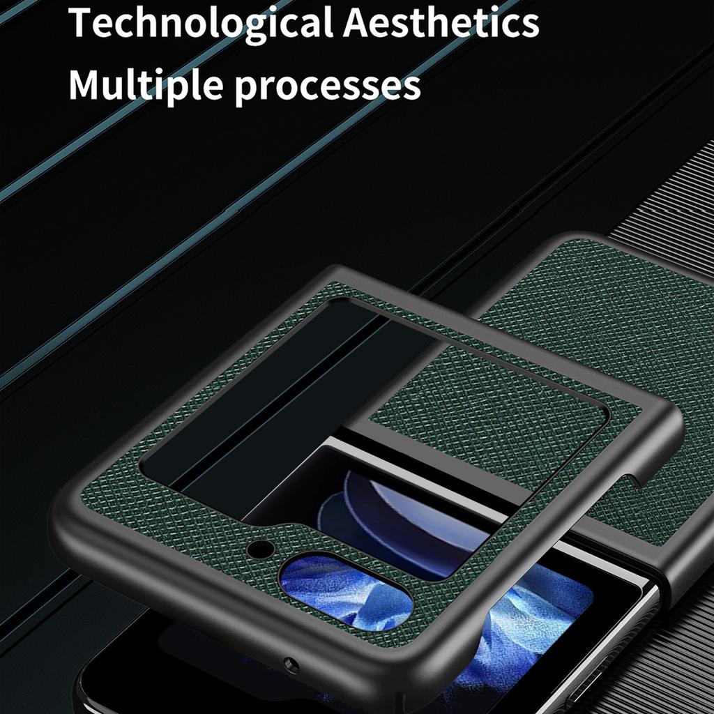 For Samsung Galaxy Z Flip6 5G/Z Flip5 5G Case Shockproof Cross Texture PU Leather+PC Phone Cover