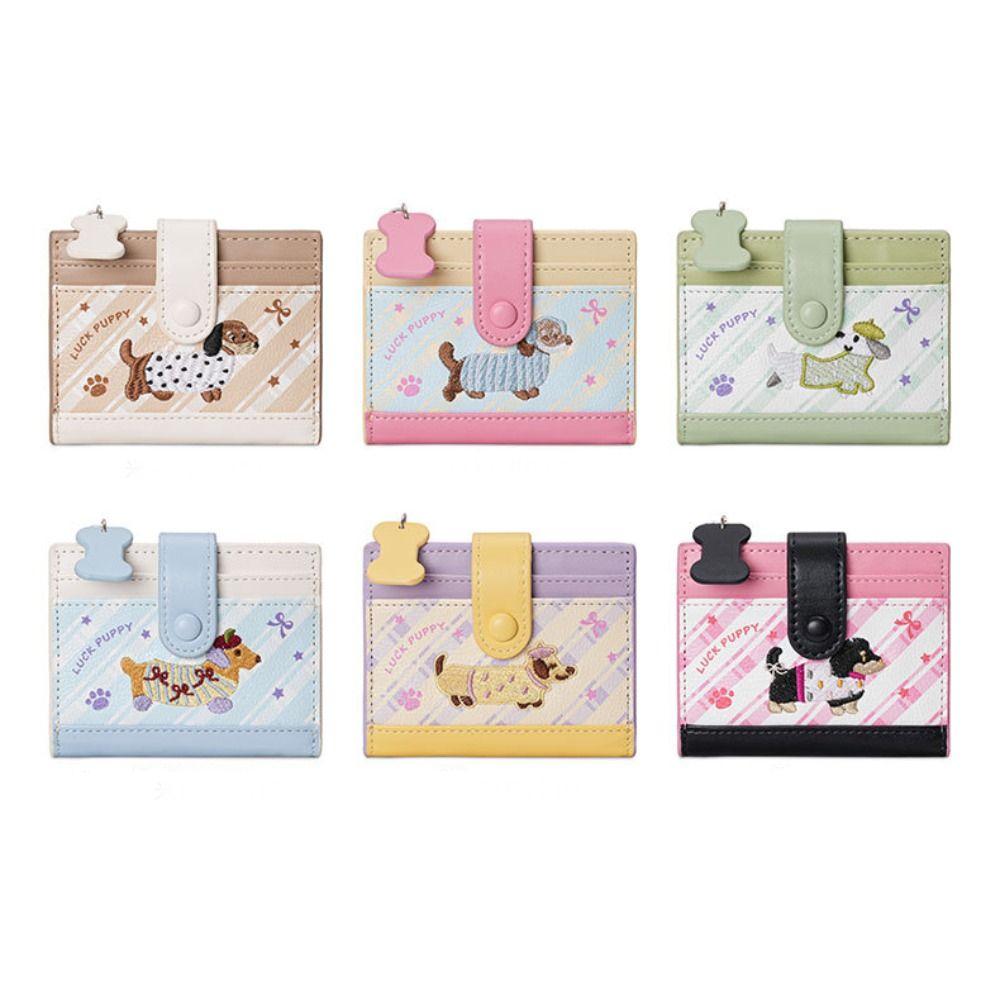 Korean Style Embroidery Sausage Dog Wallet Purse PU Leather Card Holder Card Bag  Women