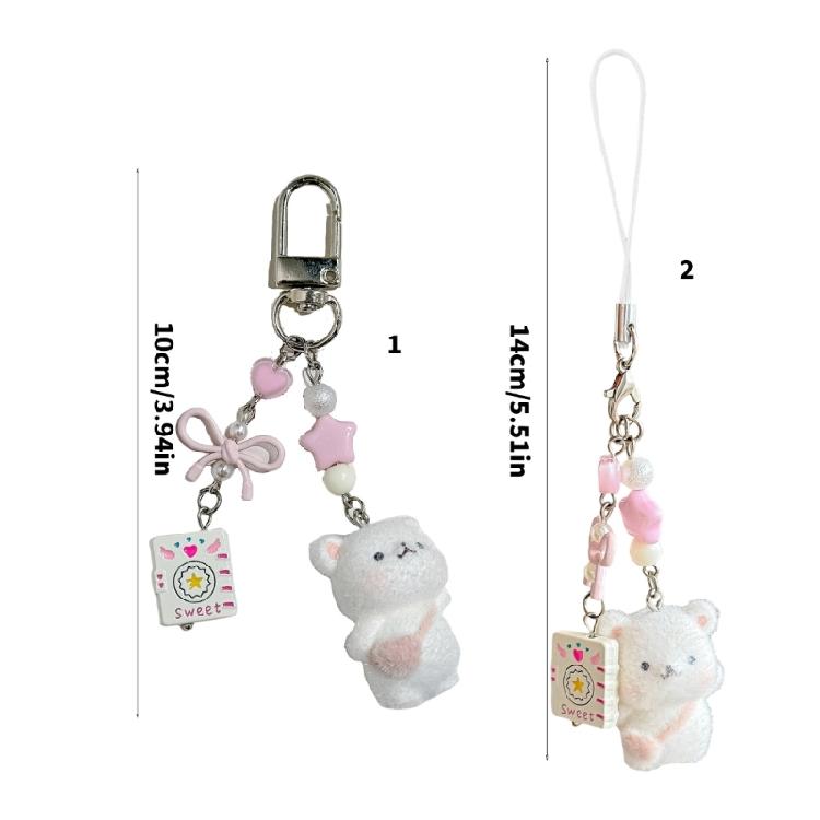 Cozy Flocking Bear Keychain Premium Soft Texture Decorative Bag Keyring Sturdy Construction Perfect Surprise Gift