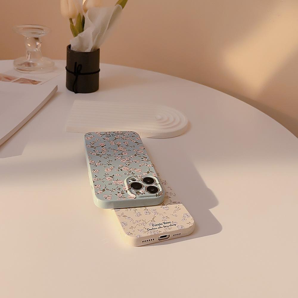 Vintage Floral Rose Phone Case for iPhone 17 16 15 14 13 Pro Max, Cute Flower Glossy Shockproof Cover, Aesthetic Girly Protective Case for Women