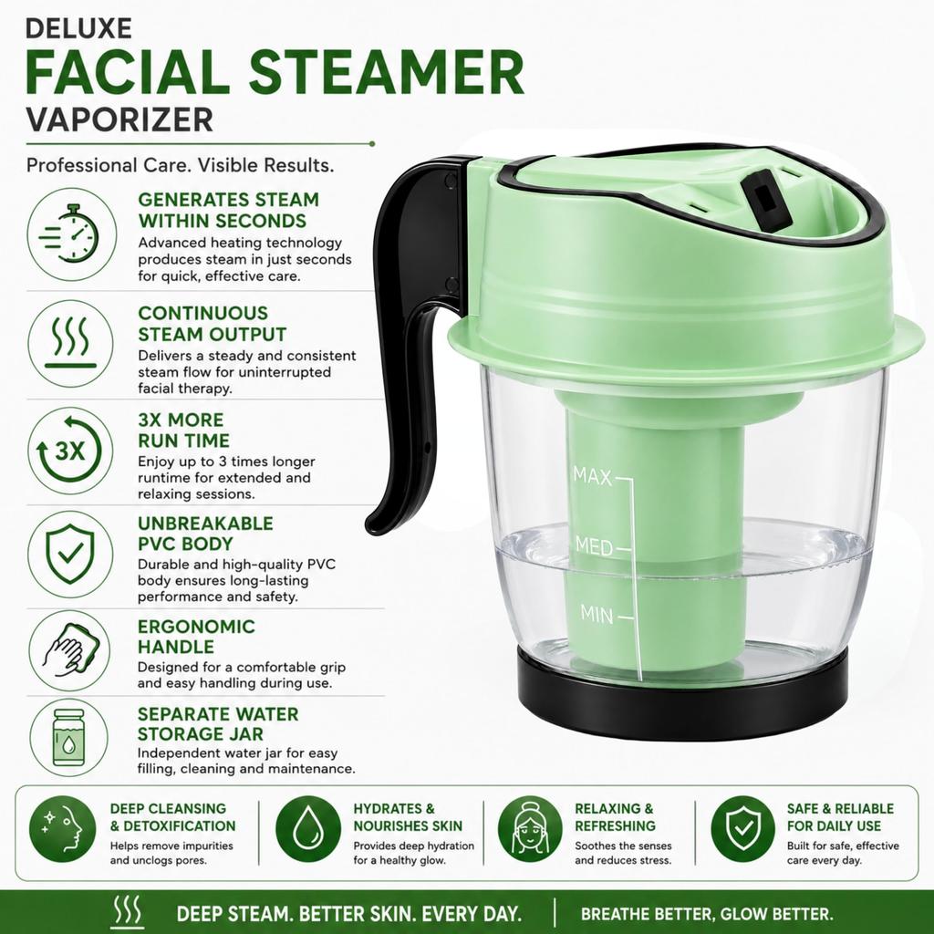 Facial Steamer Vaporizer for Instant Cold and Cough Relief (Green)