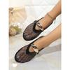 Plus Size Women Round Toe Fishnet Hollow Out Flat Sandals, New Spring Summer European Style Breathable Casual Sandals