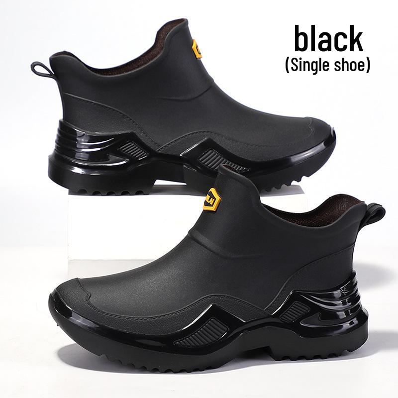 Men's Army Green Waterproof Rubber Rain Boots - Trendy, Cool, Non-Slip, Sports Style, Thickened, and Widened.