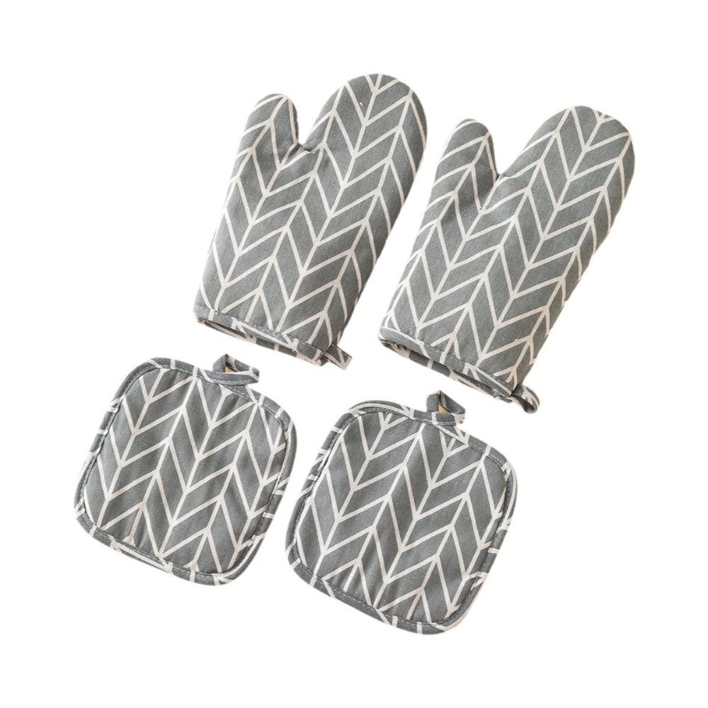 4Pcs Thickened Microwave Oven Glove Cotton Linen Heat Resistant Gloves Oven Gloves Set  Microwave