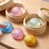 Glitter Dumpling Squeeze Toy with Steamer Box, Stress Relief Dough Stress Ball Fidget Toy, Soft Simulated Steamed Bun Sensory Toy