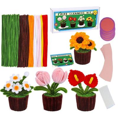 Creative Flower Pot Art Set With Chenilles Stems Decorative Accessories and Easy To Follow Craft Instructions