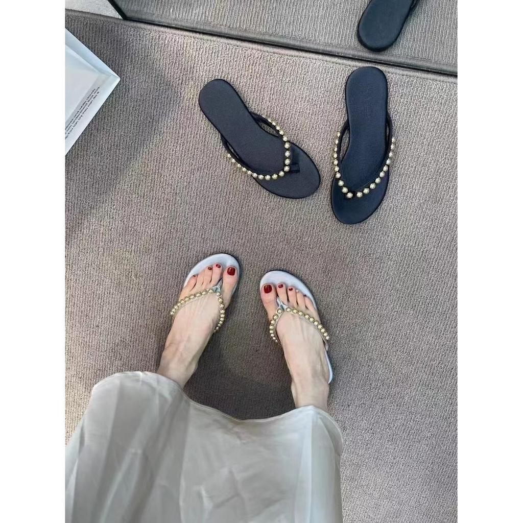 2025 summer new fashion steel ball flat-bottomed flip-flops women's outer wear pinch slippers soft-soled non-slip beach shoes women