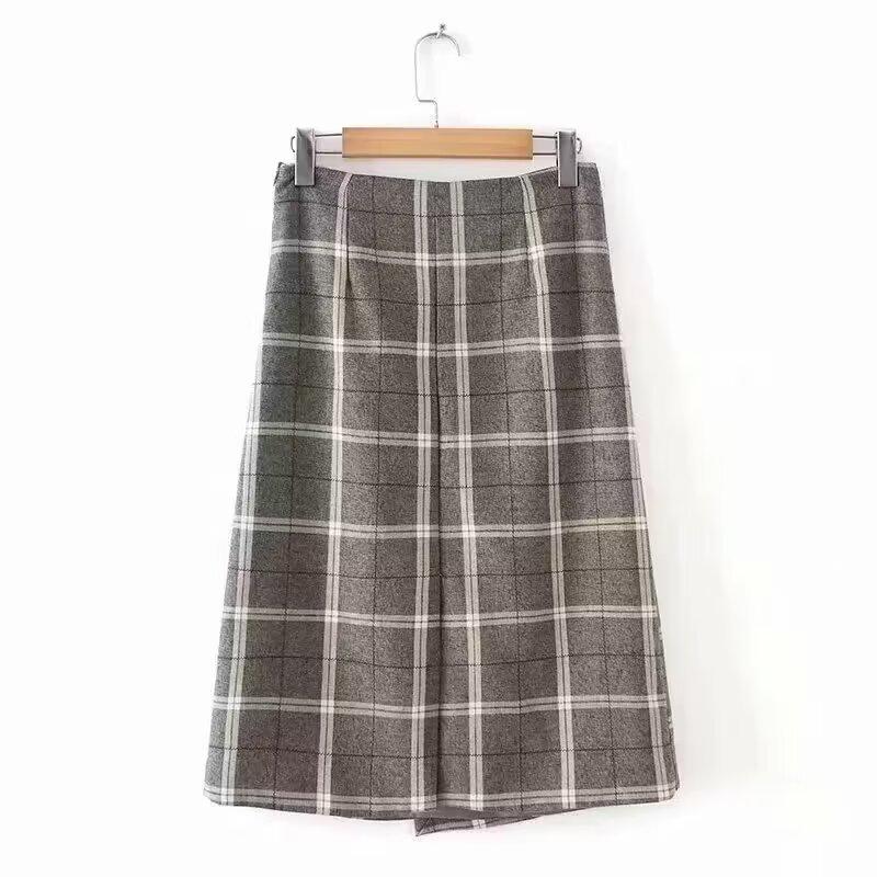 2025 Autumn/Winter Women's Elegant Plaid Button Half Skirt - European & American Style Fashion