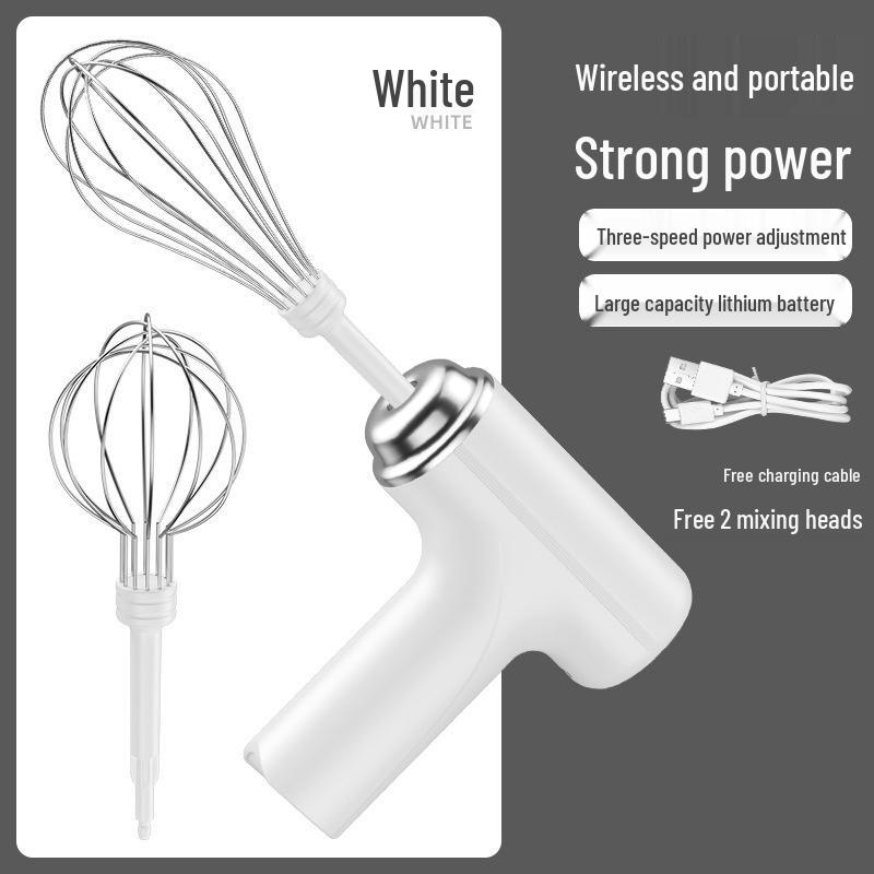 

Mini Electric Egg Beater: Household Baking Tool & Cream Whipper Wireless 3-speed Type-C Charger белый