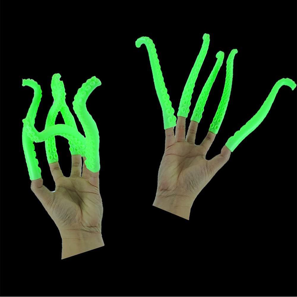 10pcs Green Glow Octopus Tentacle Finger Puppets Tentacle for Party Favors