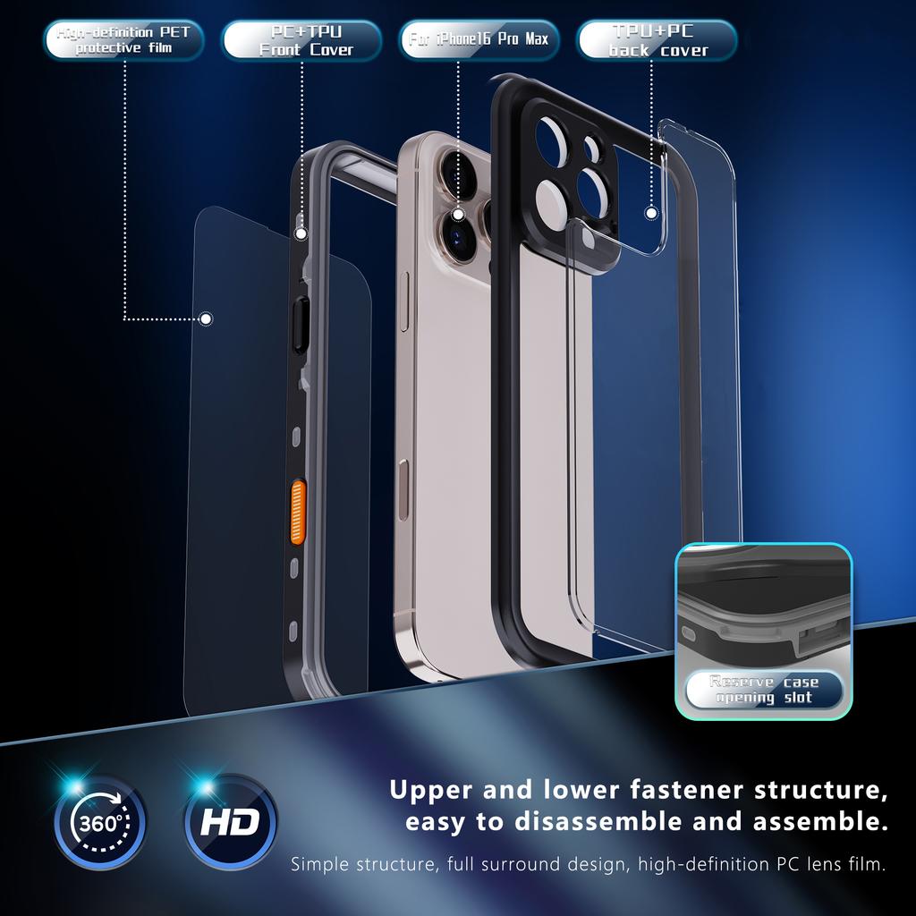 ShellboxFor IPhone 16 Promax/15/14/13/12/11 Waterproof Phone Case IP68 Shockproof, Dustproof, Full-body Sealed Case