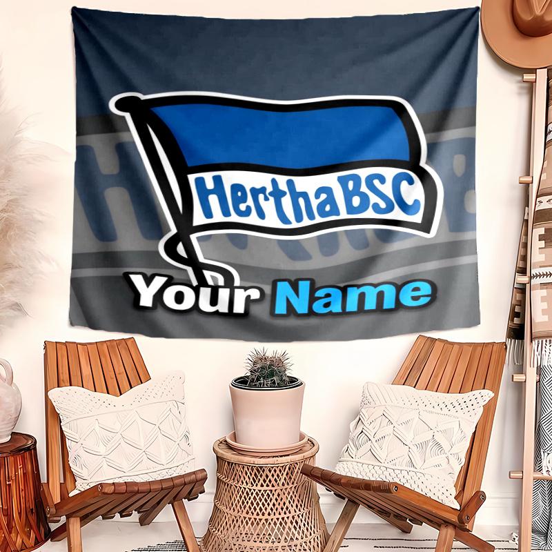 Hertha BSC Tapestry with Custom Name Wall Hanging Room Background Cloth Home Decor Beach Mat Yoga Mat Sofa Bed Sheet