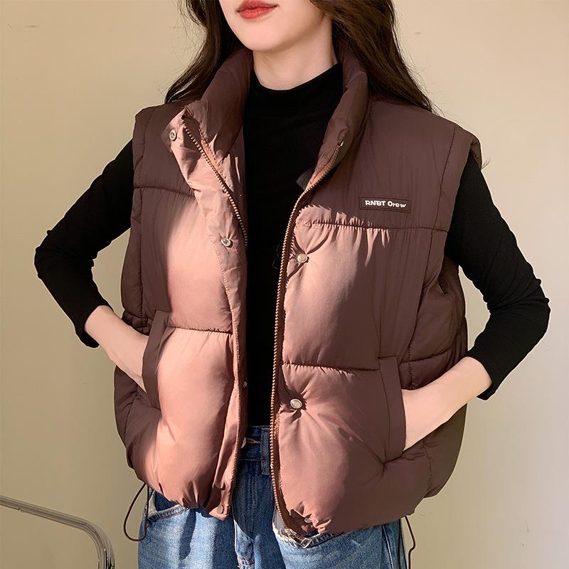 New Down Cotton Vest Female Cropped Thick Vest Short Collar Vest Coat in Autumn and Winter