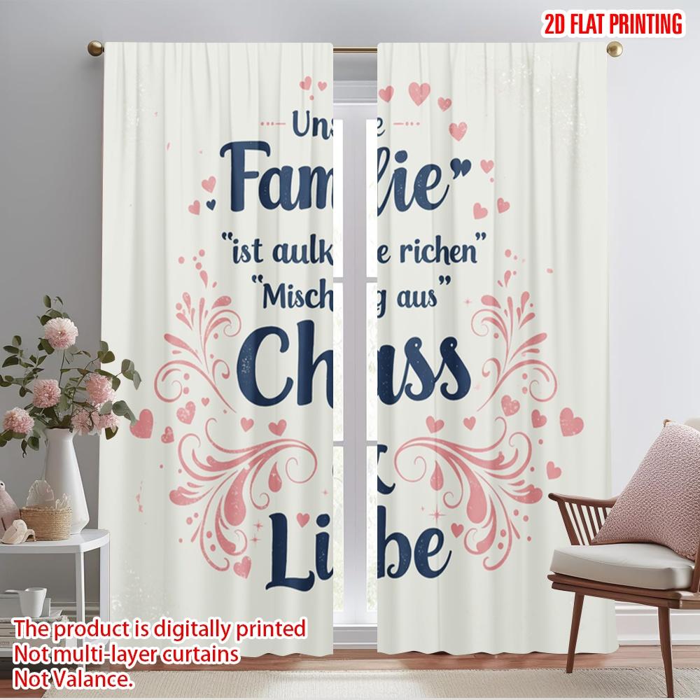 2pcs 2D Flat Printing Curtain Our Family Chaos Love Polyester Without Electricity Seasonal Party & Holiday Decor Perfect for