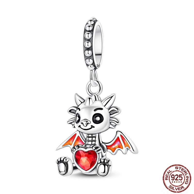 Copper Loveheart Charms Beads Cute Cat Panda Poker Phone Charm Pendant Fit Original Bracelet Diy Jewelry Women Gift