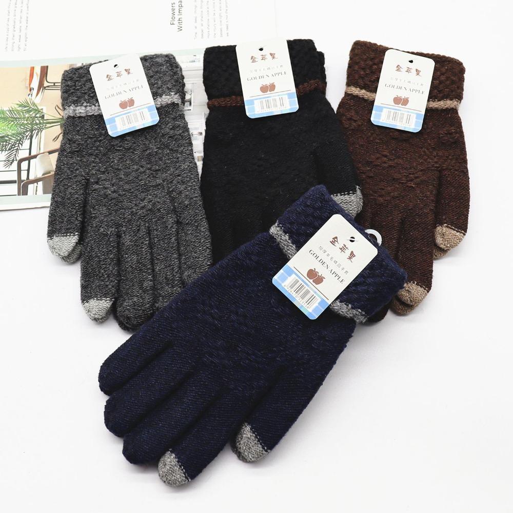 

Шерстяные перчатки с сенсорным экраном осенне-зимние мужские теплые с полными пальцами пятипалые вязаные студенческие