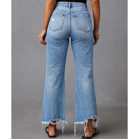 Spring and Summer Wide Leg Pants Washed, Tie Dyed, Ripped Hole High Waisted Jeans, Straight Leg Casual Pants