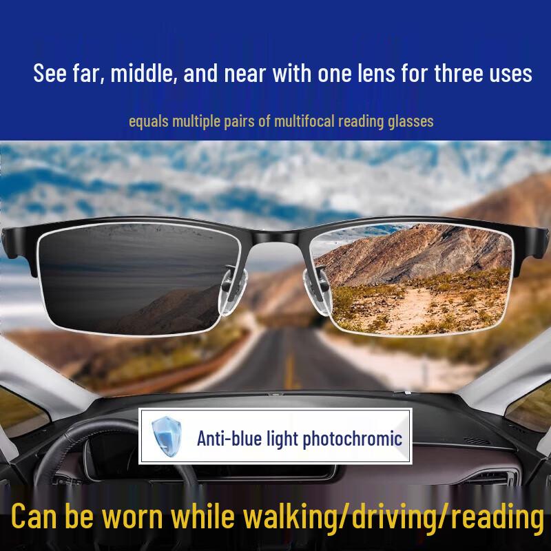 GOGOSOON Men's German Lens Progressive Photochromic Anti-Blue Reading Glasses
