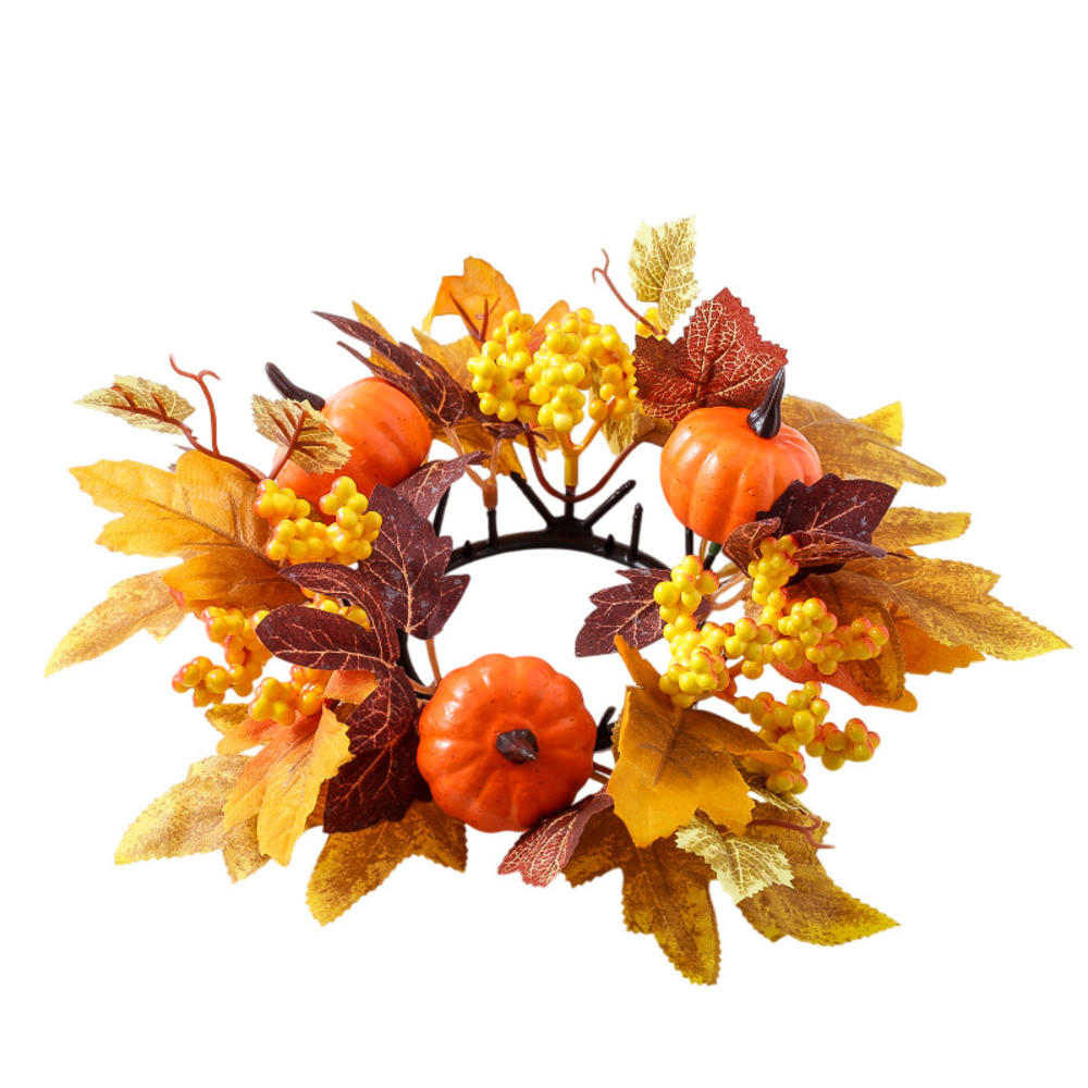 Harvest Festival Wreath Long-Lasting Maple Leaf Wreath Thanksgiving Wreath Artificial Fall Candle Holder For Home Decor Party