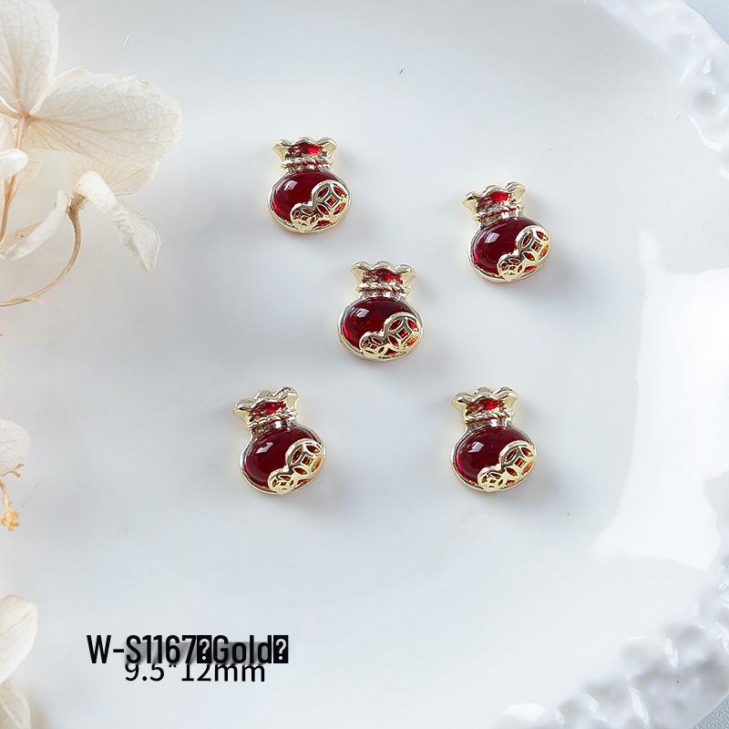 Nový rok nail art: Luxusní přívěsek Fortune Bag ze zirkonu a zlatem vykládané nositelné doplňky na nehty s kamínky