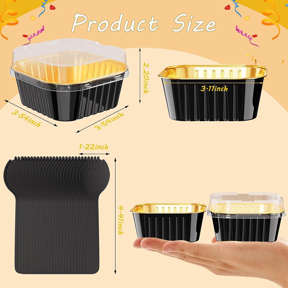 

New 25 set Square Mini Cake Pans with Lids and Dessert Cups for Wedding Party
