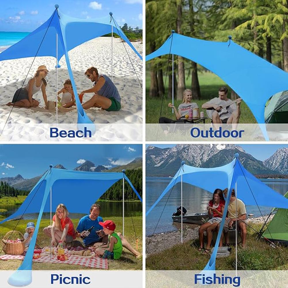 UPF50+ Beach Tent Sunshade 6.5x6.8ft Portable Pop-up Canopy with Windproof Ropes Storage Bag for Family Fishing Backyard Picnic