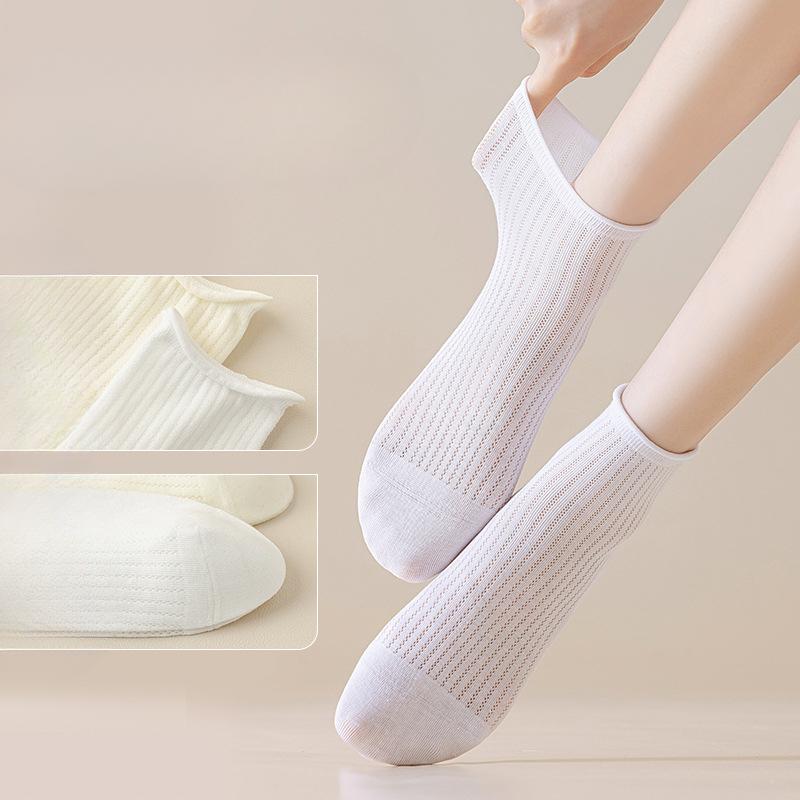 Rolled-up Socks, Autumn Women's Thin Mid-calf Socks, Antibacterial Pure Cotton Socks, Breathable, Sweat-absorbing, Deodorizing and Versatile Socks