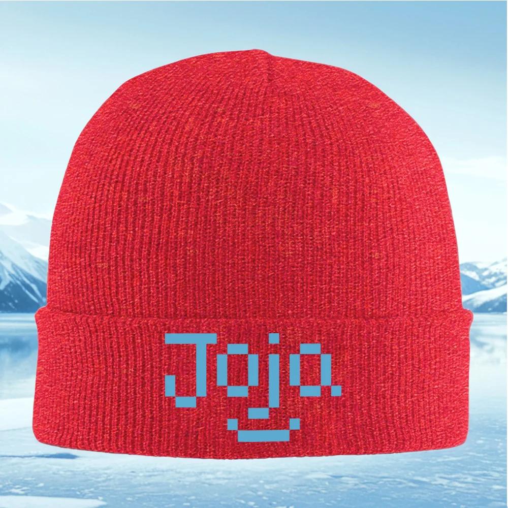 Blue pixel text art face design Unisex Women Unisex Knitted Hat Beanie Pullover Cap Winter Thermal Warm Christmas Outdoor Cycl