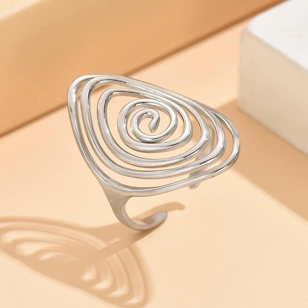 Adjustable Stainless Steel Geometric Spiral Ring for Women