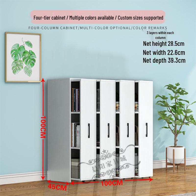 Compact Sliding Dustproof Bookshelf with Wheels and Hidden Gap Storage