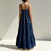 Womens Backless Spaghetti Strap Maxi Dress Summer Casual Flowy Tiered Long Sundress Beach Vacation Sleeveless Dress