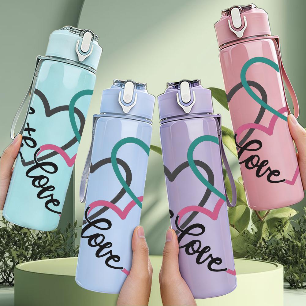 1PC Intertwined Faith Love Heart 750ml Color Plastic Sports Water Bottle Leakproof Flip Straw Lid Suitable for Sports Office Home Use