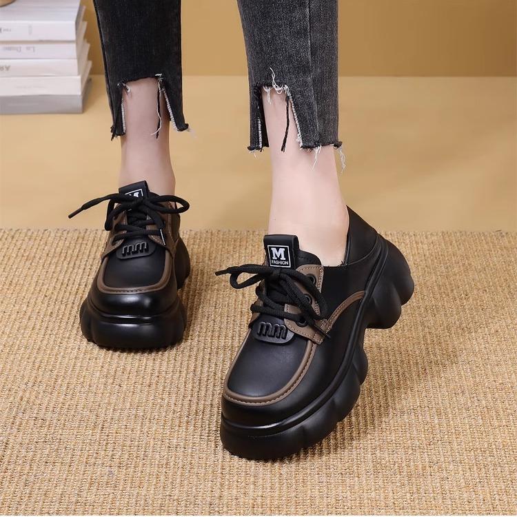 2024 nou toamnă explozie pantofi unici înălțați versatili cu șireturi cu vârf rotund temperament înalt stil britanic pantofi mici din piele femei