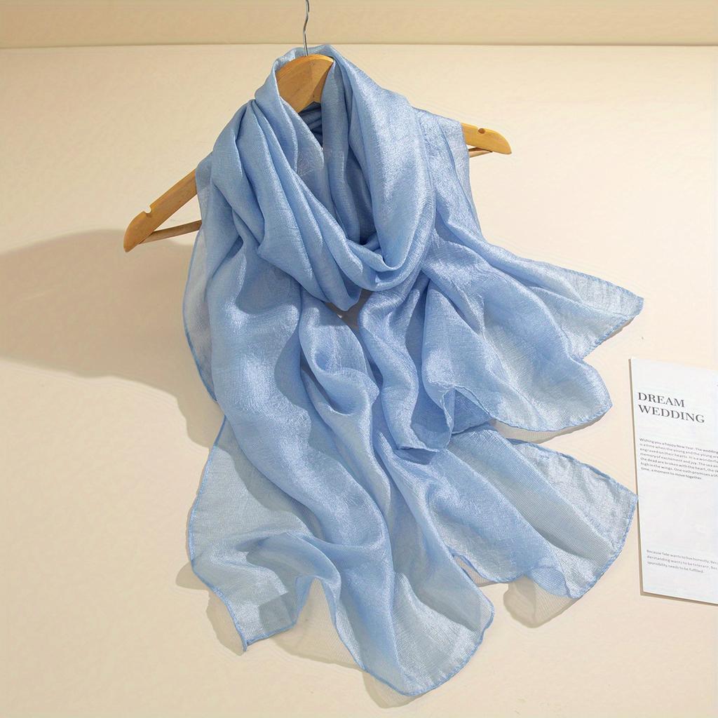 Fluffy Gauze Long Scarf Hijab Solid Color Simple Elegant Shawl Women Turban Windproof Head Wrap Travel Beach Towel